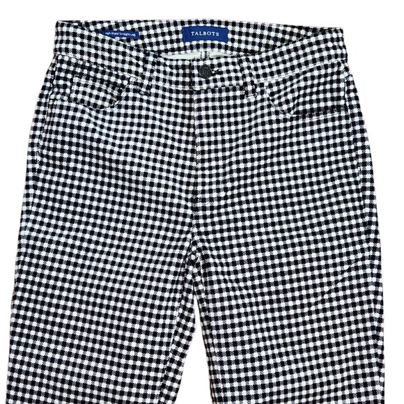 Talbots Womens Pants SZ 2 Black White Check High Rise Waist Straight Leg Stretch - Picture 3 of 8